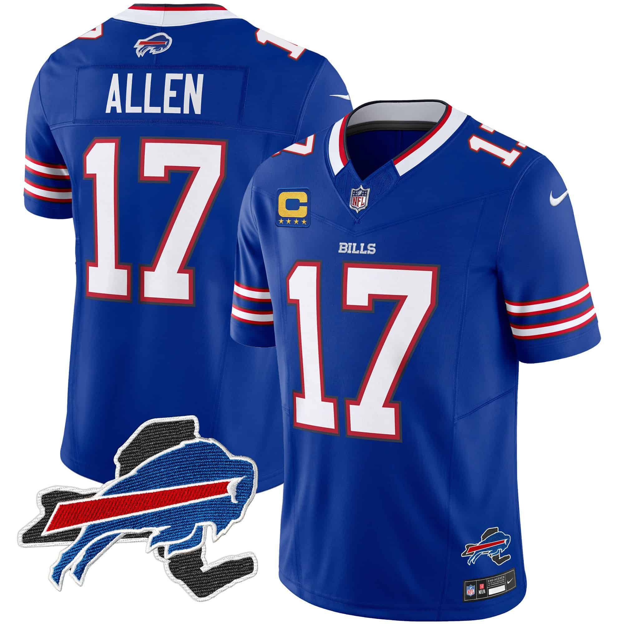 Men Buffalo Bills #17 Allen Blue 2024 Nike Patch Vapor Limited NFL Jersey style 1